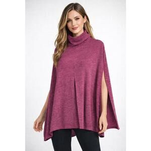 IMAN Women’s Berry Textured Cowl Neck Poncho Tunic Top Elbow Slit Size M/L